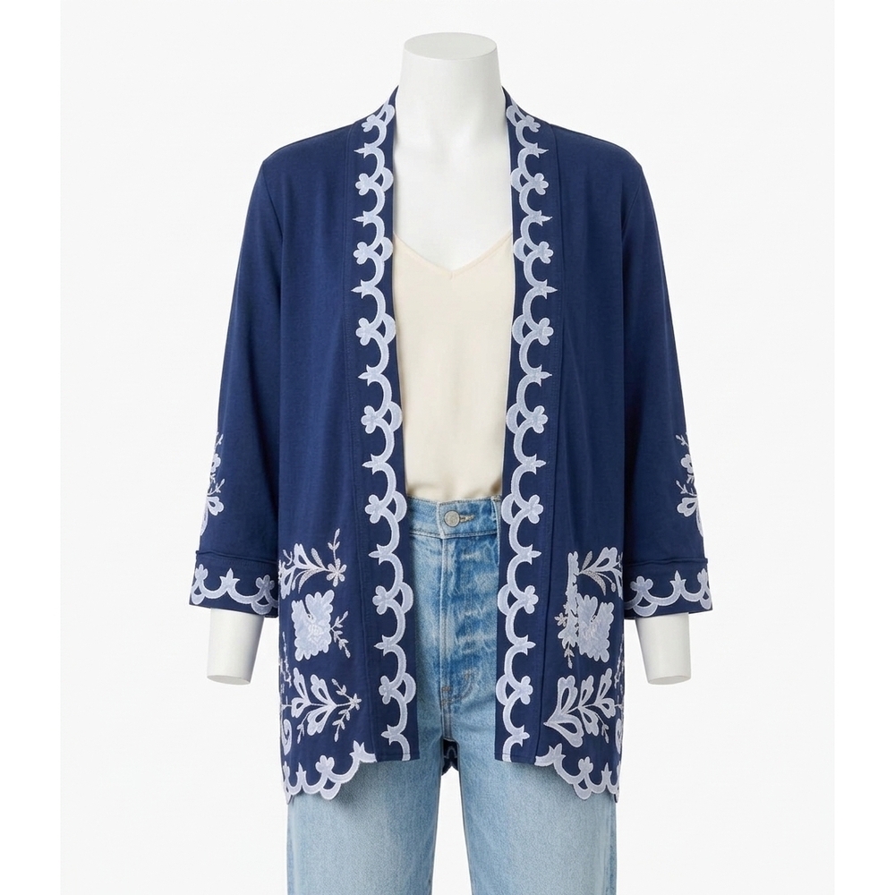 NEW JOHNNY WAS addeline jersey kimono coat in navy